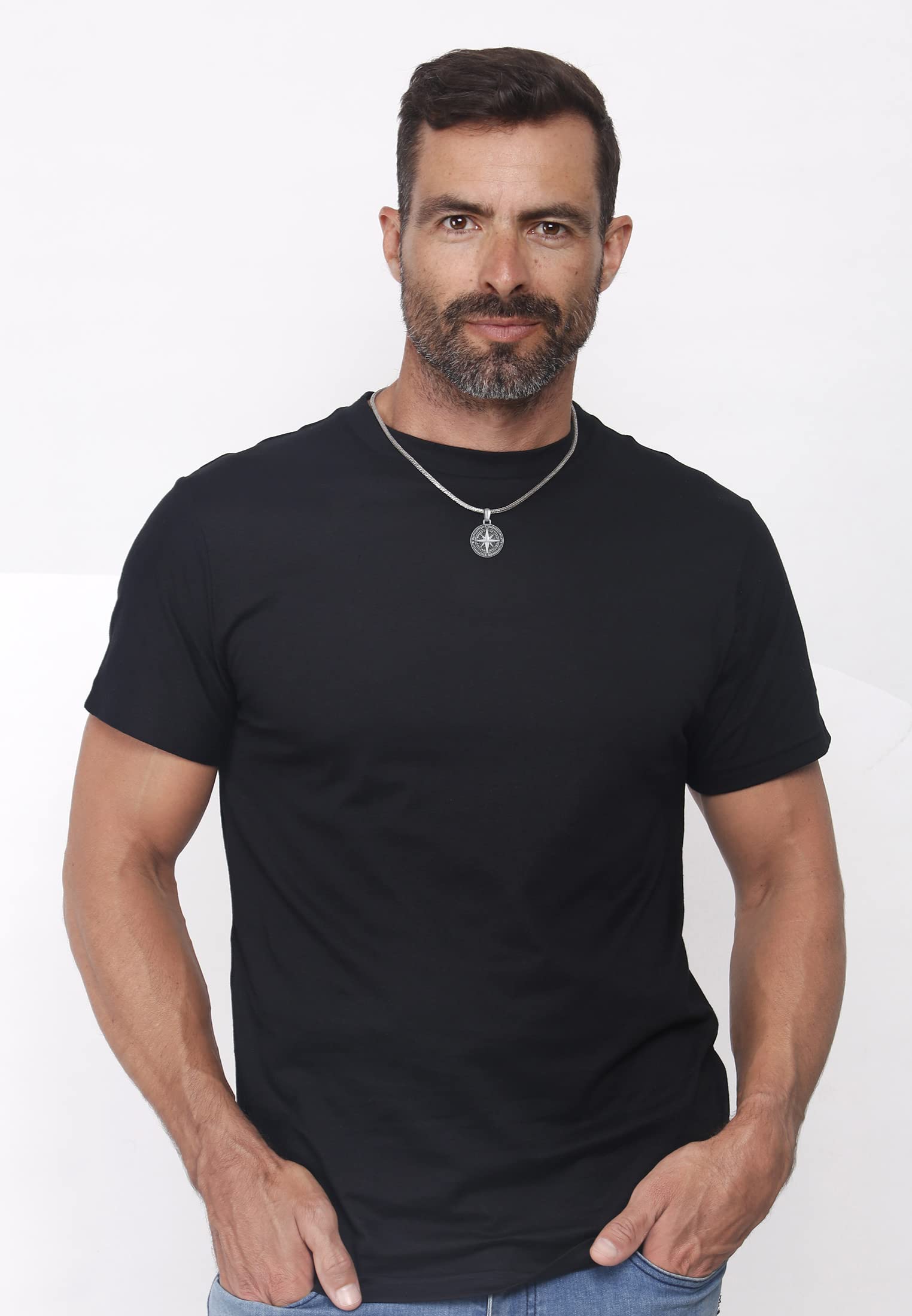 Kuzzoi Colgante de brújula de plata de ley 925 maciza (30 mm) para cadenas, accesorio rosa de viento de muy y exclusivo (negro, plata oxidada) para hombres, Plata esterlina