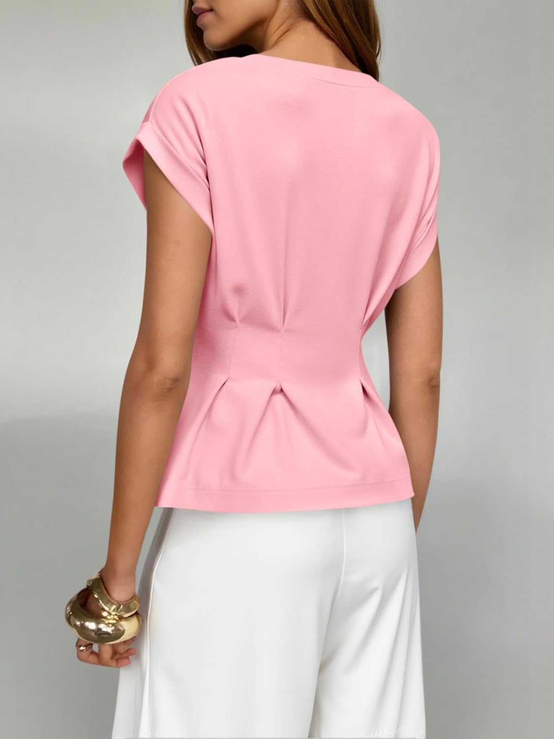 Cicy Bell Womens Peplum Tops Summer Babydoll Cap Sleeve T-Shirts Dressy Casual Crew Neck Pleated Blouses - Image 2