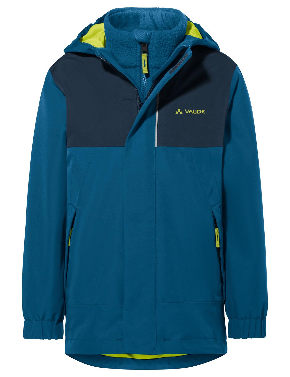 VAUDE Kinderjacke Kids Caprea 3in1 Jacket, eingezippte Fleecejacke aus kuscheligem Sherpa-Fleece, wasserdicht, winddicht und atmungsaktiv