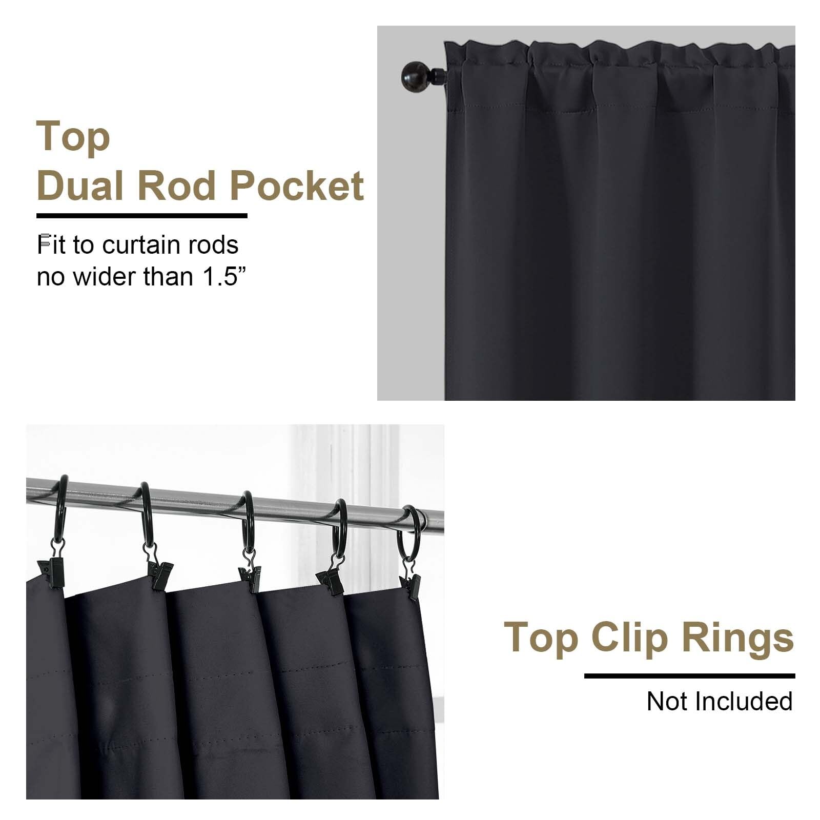 OVZME Cortinas opacas negras para dormitorio, juego de 2 paneles de tela suave para oscurecer la habitación, para sala de estar, diseño de doble bolsillo para cortinero, cortinas modernas para ventana