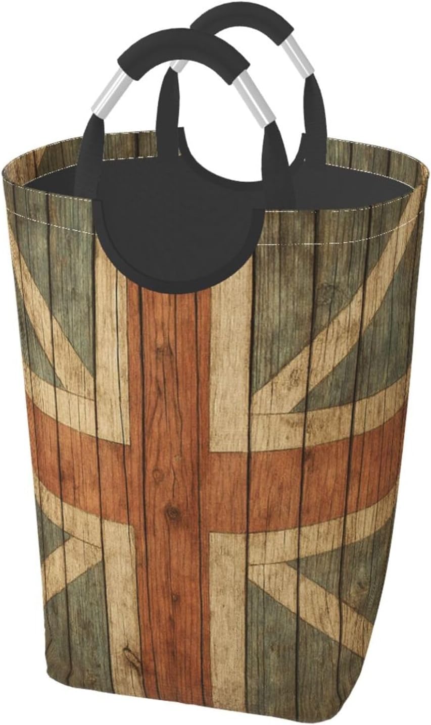50l Laundry Basket Wooden England Flag Waterproof Laundry Hamper Foldable Clothes Laundry Bag With Handles
