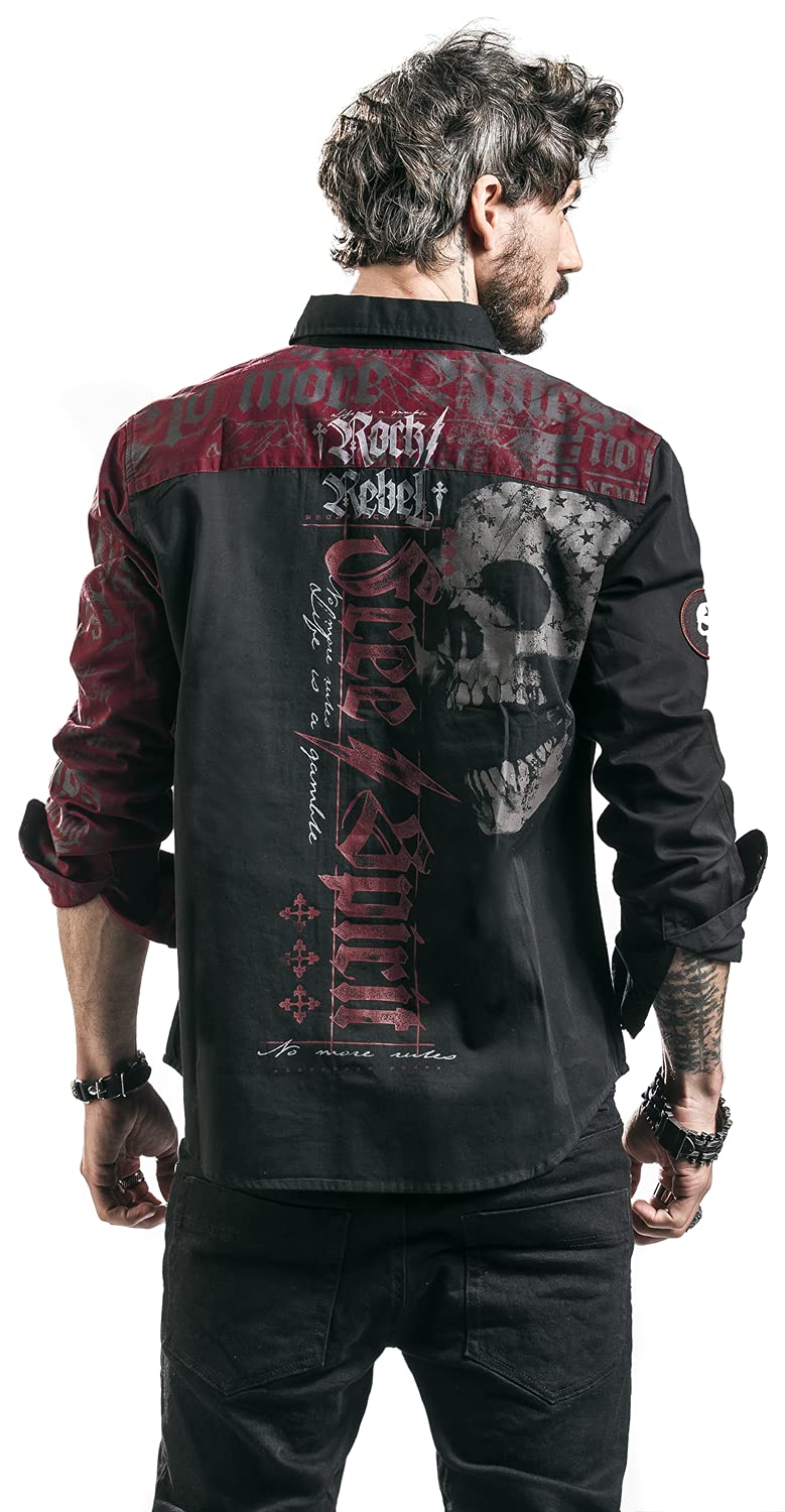 Rock Rebel by EMP Hombre Camisa Negra/roja con Estampado