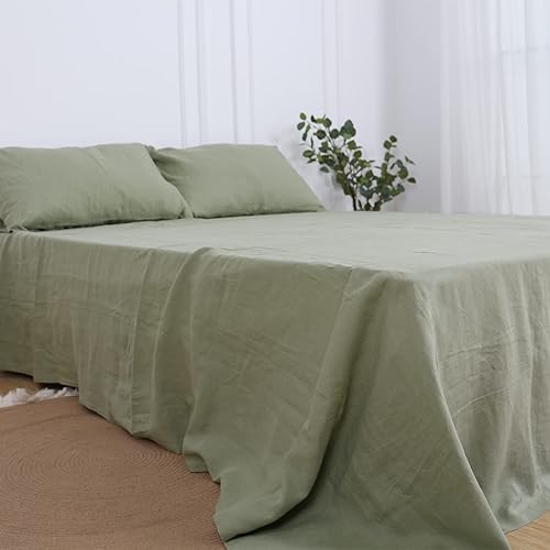 Miniatura 6 de Simple&Opulence 100% lino francés lavado a la piedra, sábana encimera, 1 pieza, refrescante, transpirable y suave (verde salvia básico, King)