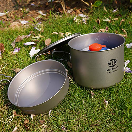 Bestargot Camping Cookware Set Titanium Cooking Pot with Pan, Outdoor Cookware Picnic Pot, Ultralight Camping Pot Pan Set, Camping Tableware Set for Bushcraft - Image 5