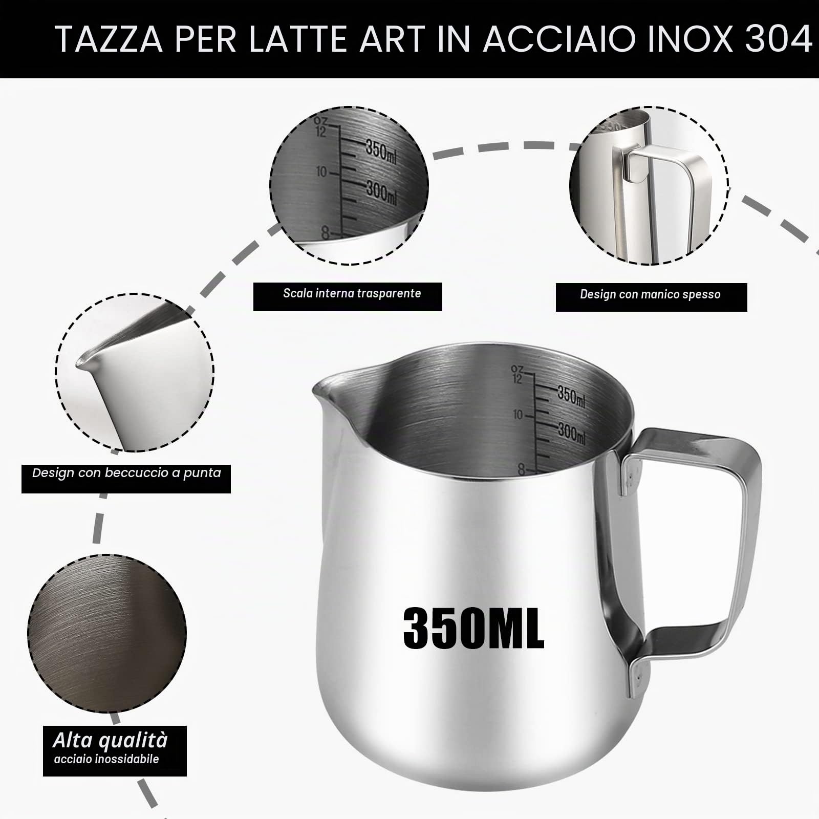 Tamper Caffè 51mm e Tamper Pressino per Caffè - Brocca Latte 350ml, Penna Latte e Stencil Decorativi per Espresso