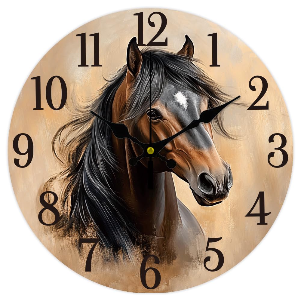 CHGCRAFT Horse Portrait Wall Clock 12 Inch Battery Operated en Non Ticking Silent Decorative Clock for Living Room Office Bedroom Home Decor