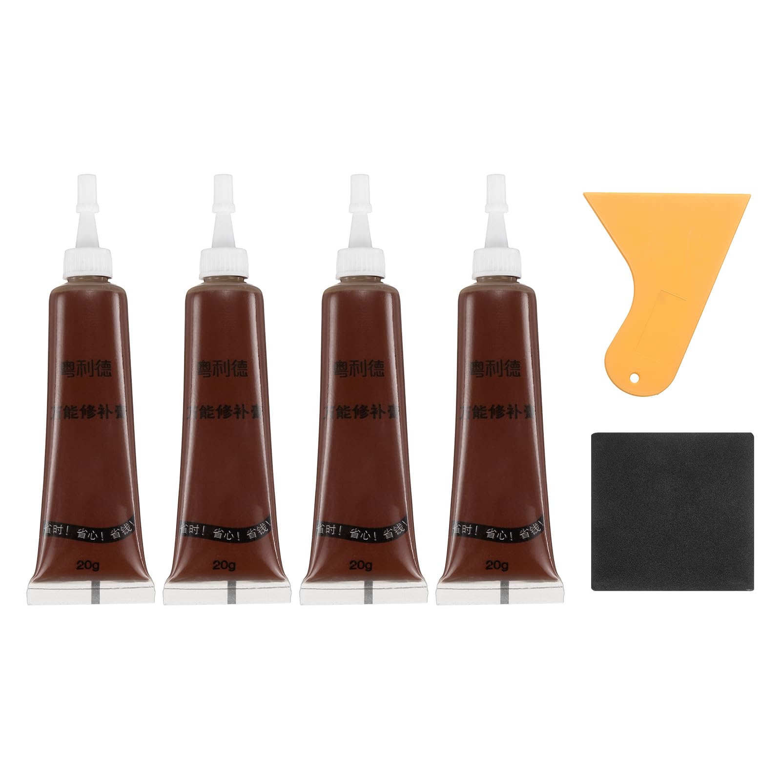 sourcing map Wood Repair Kit, 4 Pcs Touch Up Filler Wood with Scraper Sandpaper for Scratches Holes Crack Tables Desks Wooden Floors Repair Cover Ups, Reddish Brown