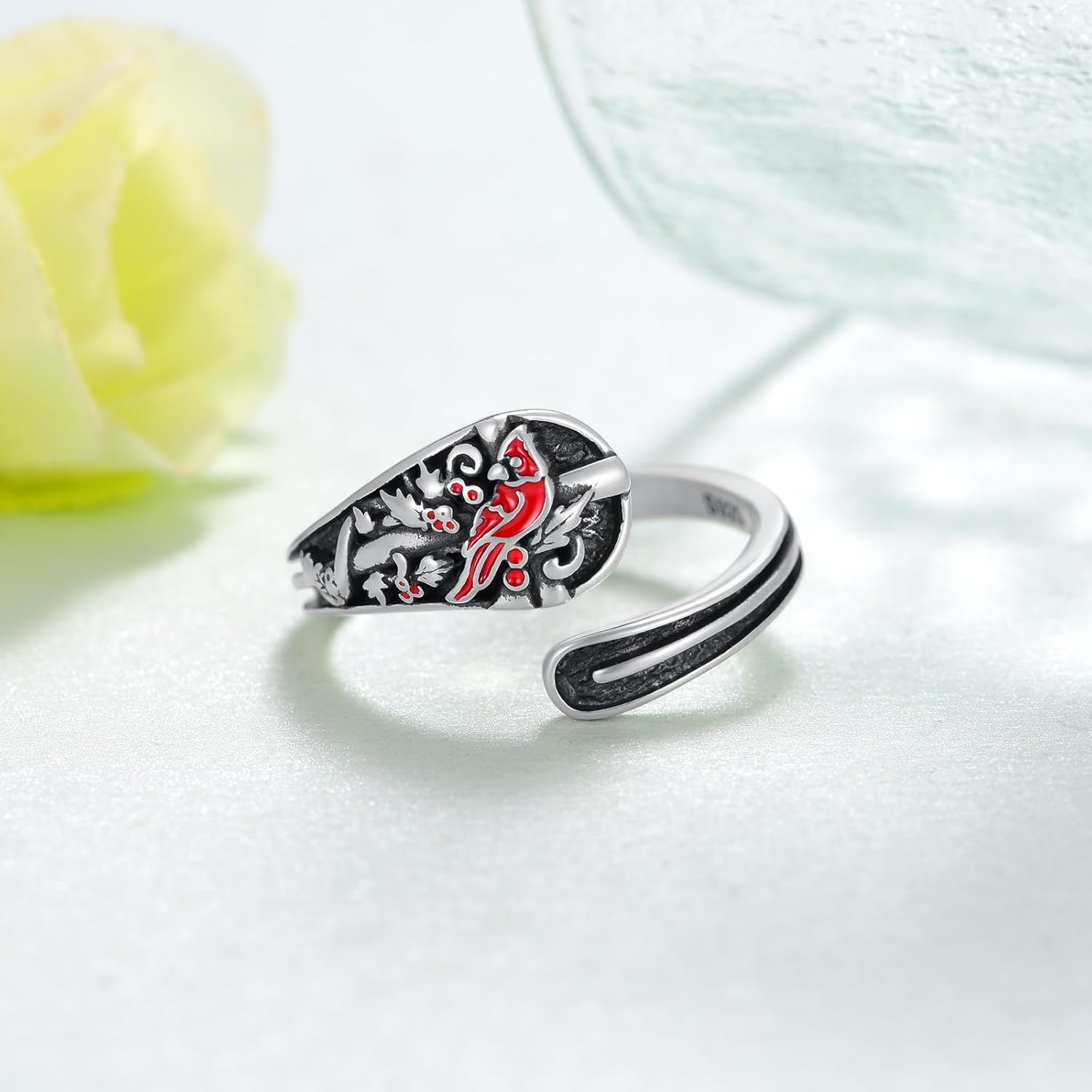 Red Cardinal Spoon Rings for Women 925 Sterling Silver Spoon Ring Vintage Thumb Jewelry for Women Men
