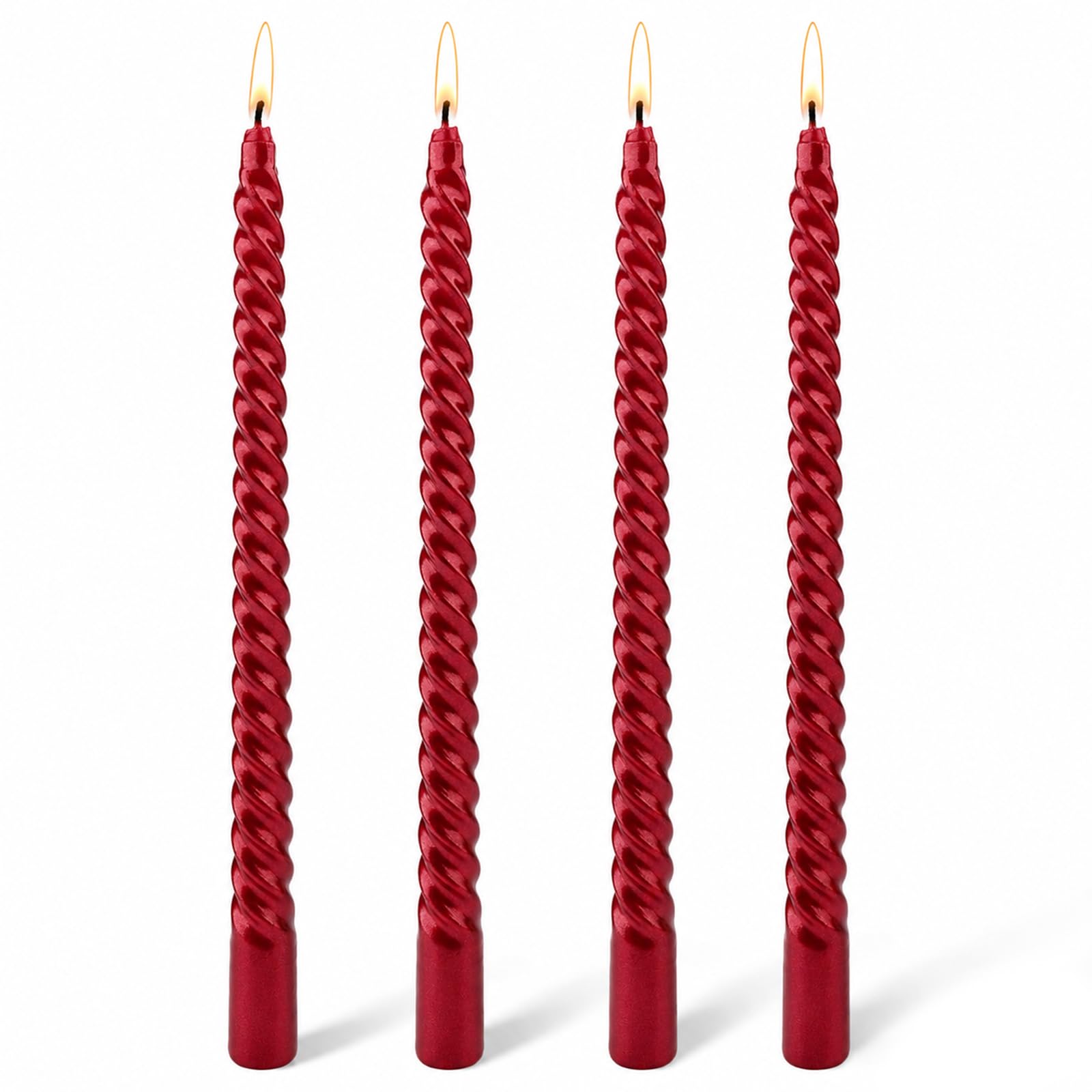 Geukmun Taper Red Candles, 10" Twisted Dinner Candles Set of 4 Red