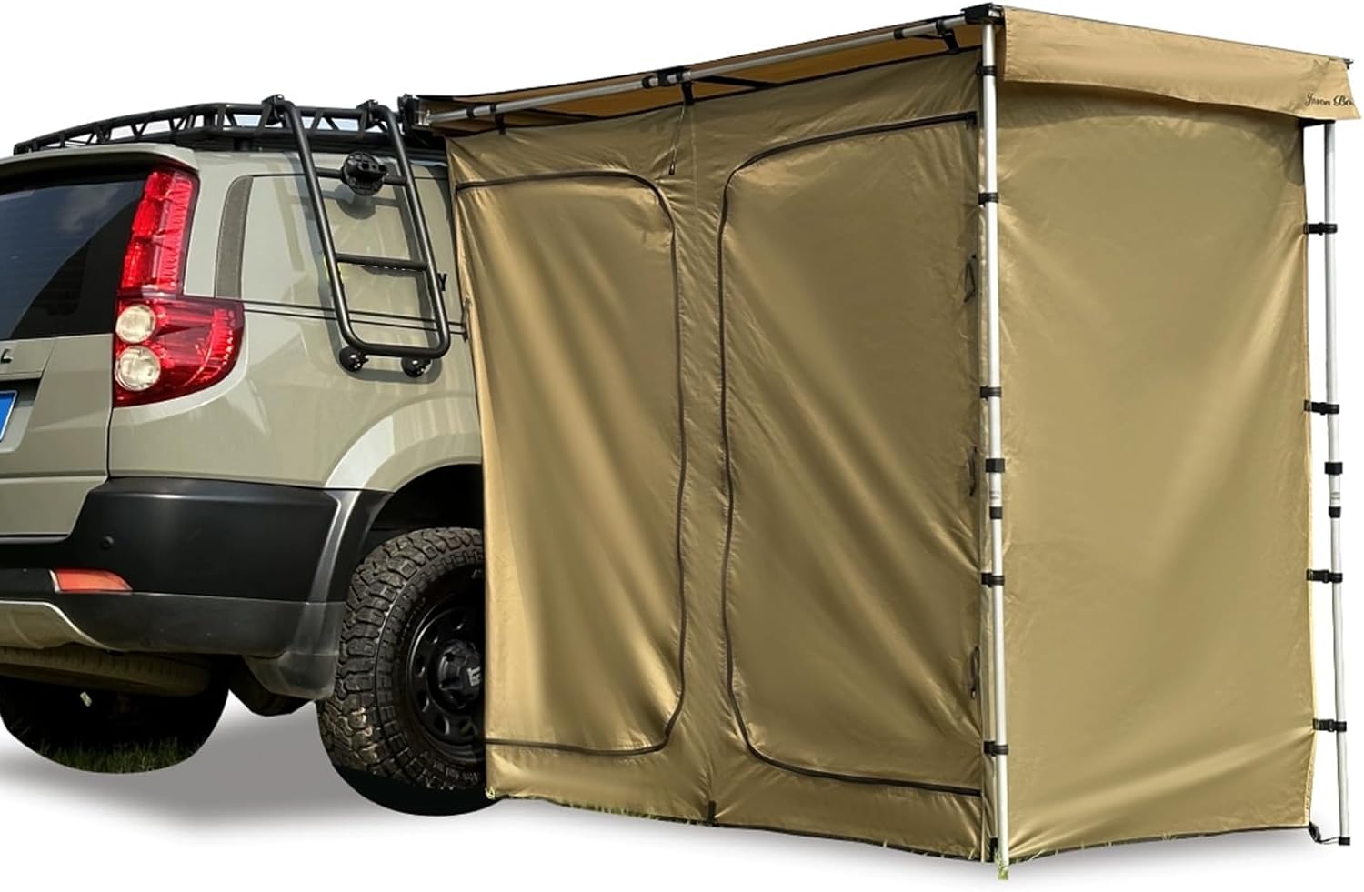 Shower Shelter Car Side Shower Tent Awning, Portable Outdoor Pop-Up Camping Shower Tent Enclosure Changing Room with Roof, 2 Rooms, Instant Tent for Camping (200X125X200cm)