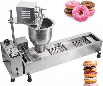 Commercial Donut Machine, 3000W Single Row Auto Doughnut Maker, Stainless Steel Frying Donuts Maker, 3 Different Sizes Molds, 7L Hopper, for Bakery, Food Cart