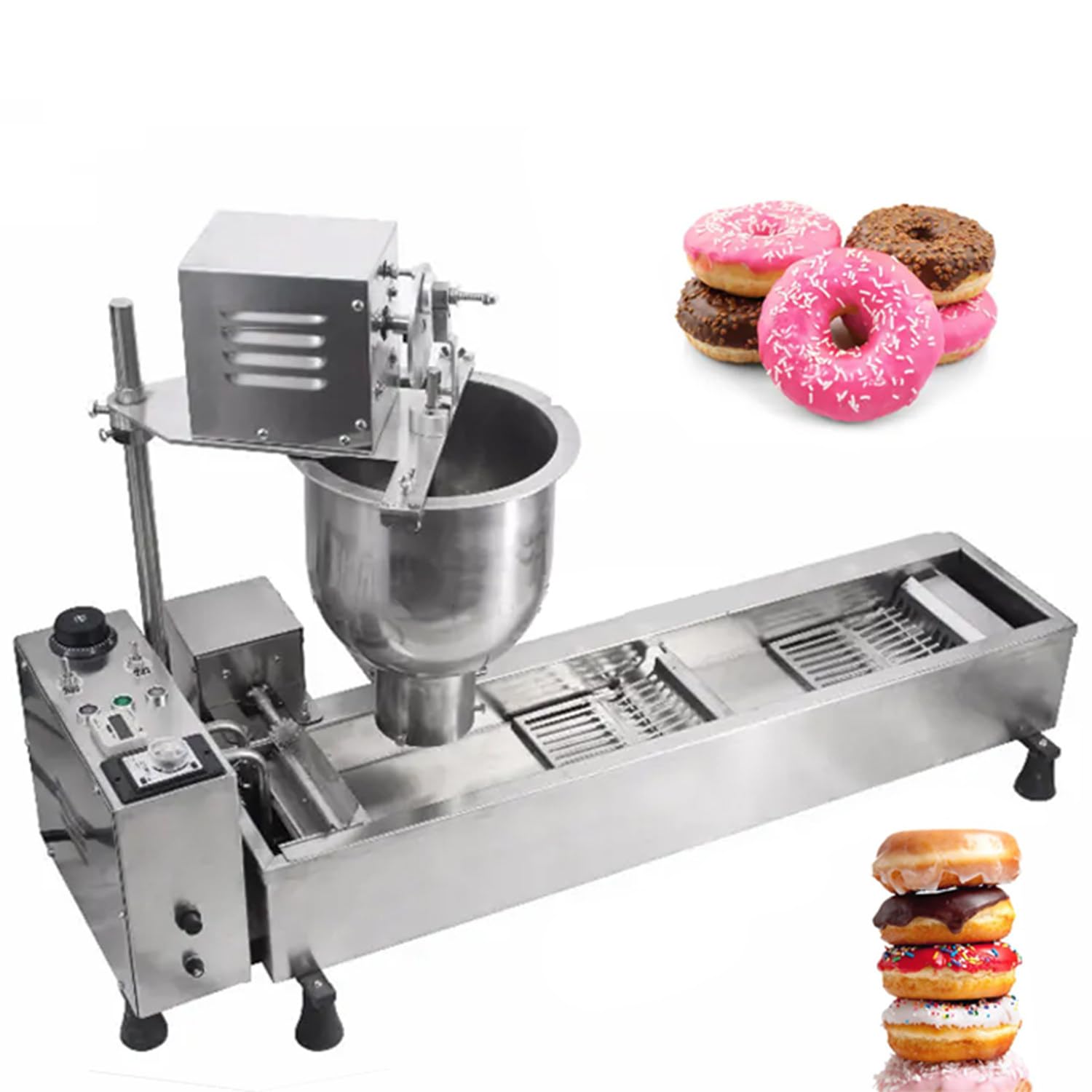 AYCDL Donut Machine, 3000W Auto Doughnut Maker, Stainless Steel Fryer, 3 Molds, 7L Hopper for Bakery and Food Carts