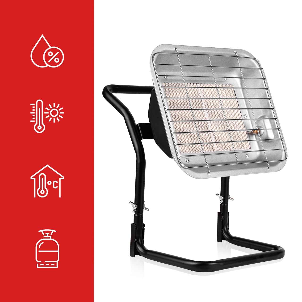 MalTec Gazcamp grzejnik gazowy na butelkę, stojący 4,5 kW, wąż gazowy, regulator ciśnienia gazu