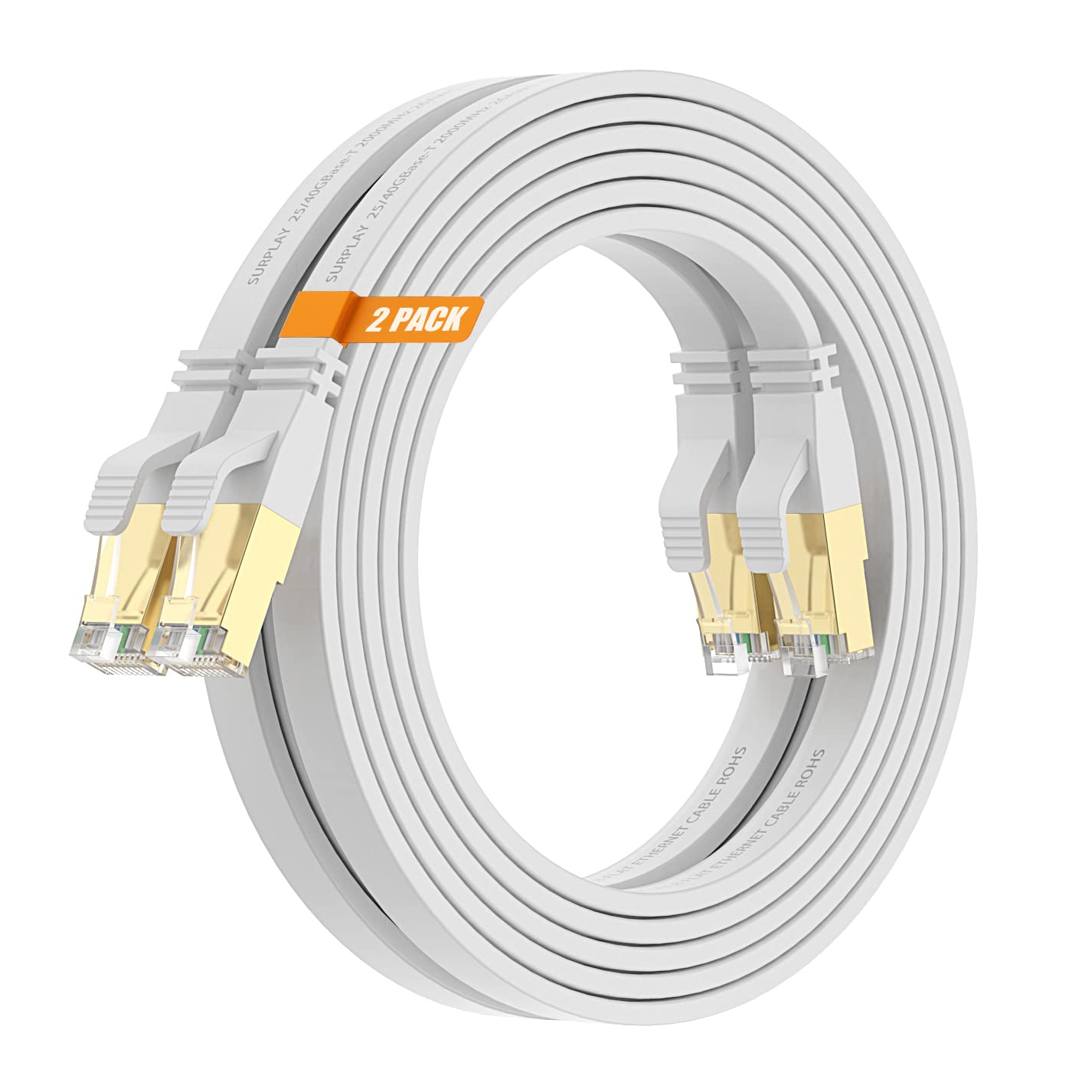 Cable Ethernet Cat8 de 100 pies, blanco, 40 Gbps, conductor sólido y blindado y cable de tierra, cable plano de red de Internet de larga distancia, línea LAN RJ45 Cat 8 chapada en oro para
