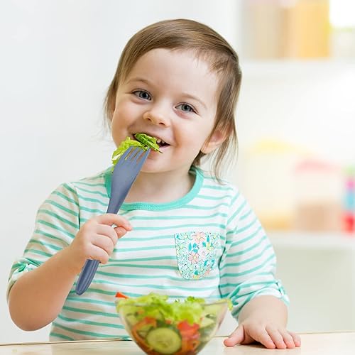 Miniatura 5 de Forks - Juego de cubiertos de paja de trigo de 21 piezas, juego de utensilios reutilizables para 7, utensilios irrompibles y ligeros para fiestas,