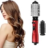 TUPOSTAR Plancha De Aire Caliente Y Secador De Pelo Giratorio, 2 Cepillos Intercambiables, 3 Ajustes De Temperatura para Cabello Seco, Rizar El Cabello,...
