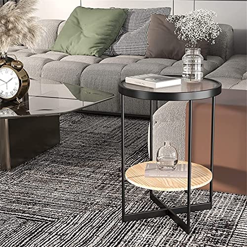 Mesa de café, redonda, mesa auxiliar de metal para sala de estar, moderna mesita de noche de cristal para dormitorio, mesa auxiliar retro para balcón, decoración del hogar