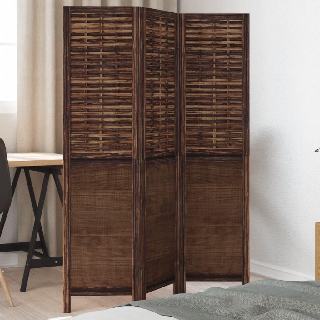 3-TLG - Biombo separador de habitaciones, de madera de paulownia, bambú, color marrón oscuro, 105-110 x 160 cm, plegable, para salón, dormitorio, oficina, privacidad