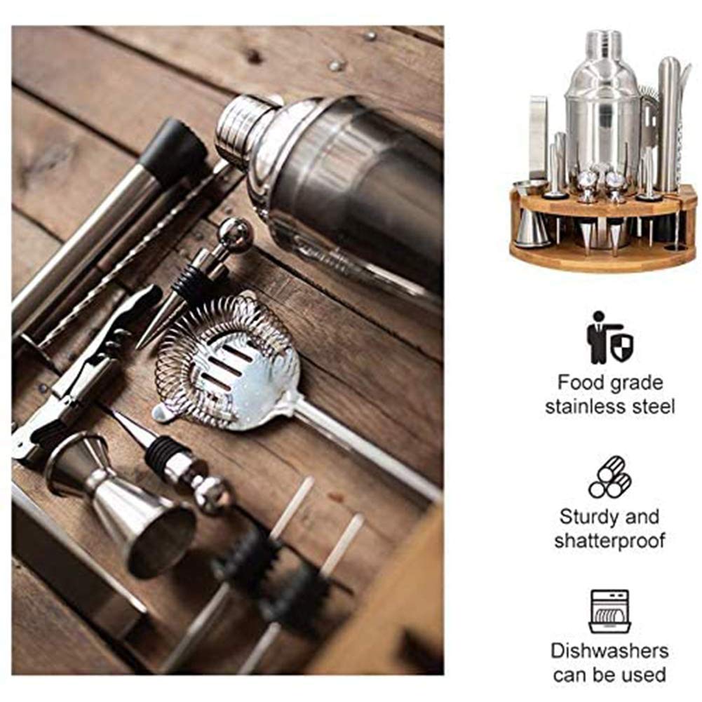 Juego de Barman de Acero Inoxidable de 12 Piezas con Soporte, Juego de coctelera de Barra para Mezclar Bebidas, la Mejor Herramienta para Hacer cócteles para Principiantes