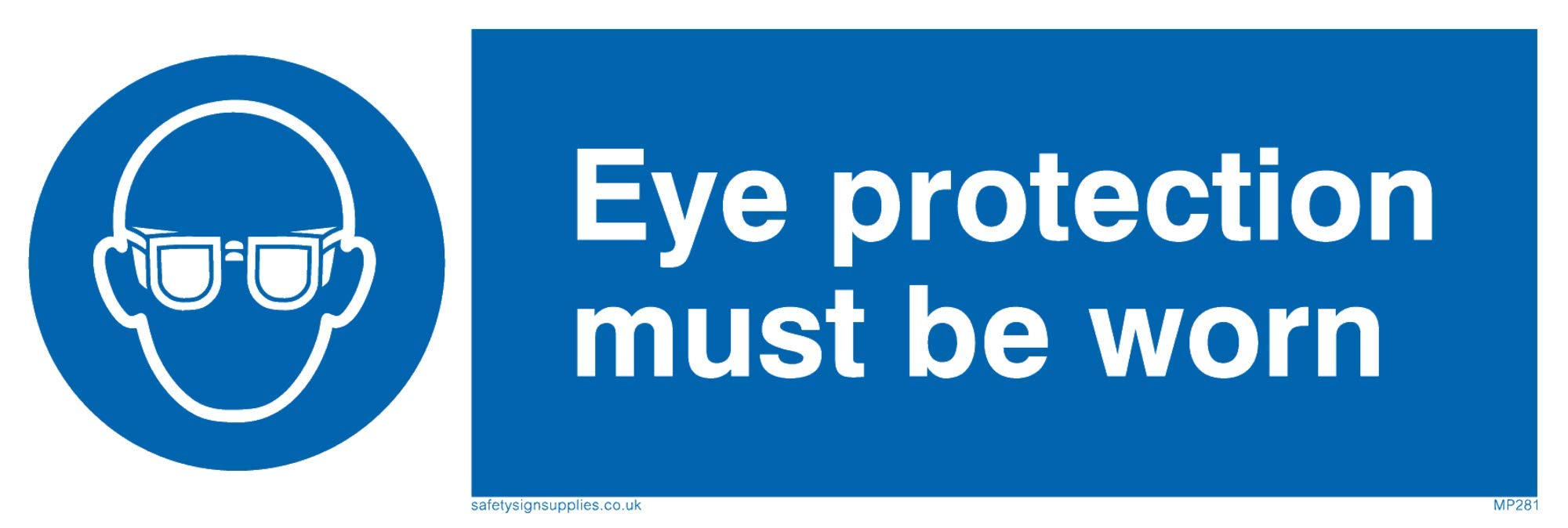 Viking Signs Warnschild 'Eye Protection Must Be Worn' – Vinyl-Aufkleber, 50 X 150 Mm, Weiß
