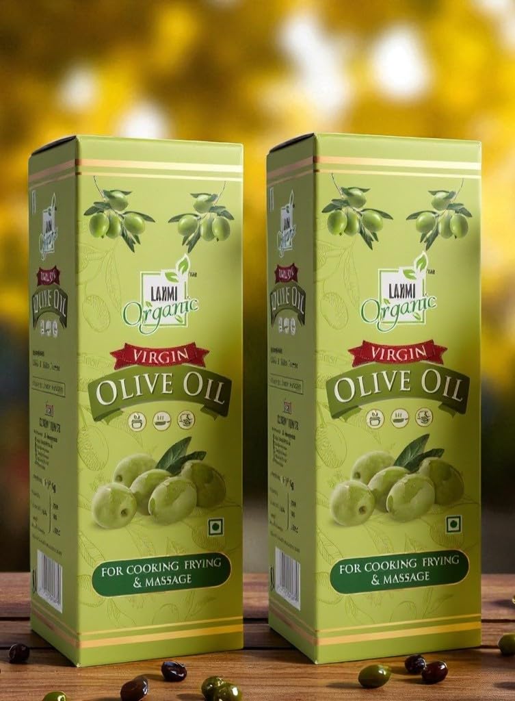 LAXMI ORGANIC Virgin Olive Oil (Jaitun Ka Tel) 2L | Cold Pressed, 100% Pure & Natural | Cooking, Salad Dressing, Skincare, Hair Care & Baby Massage | Rich in Vitamin E & Antioxidants