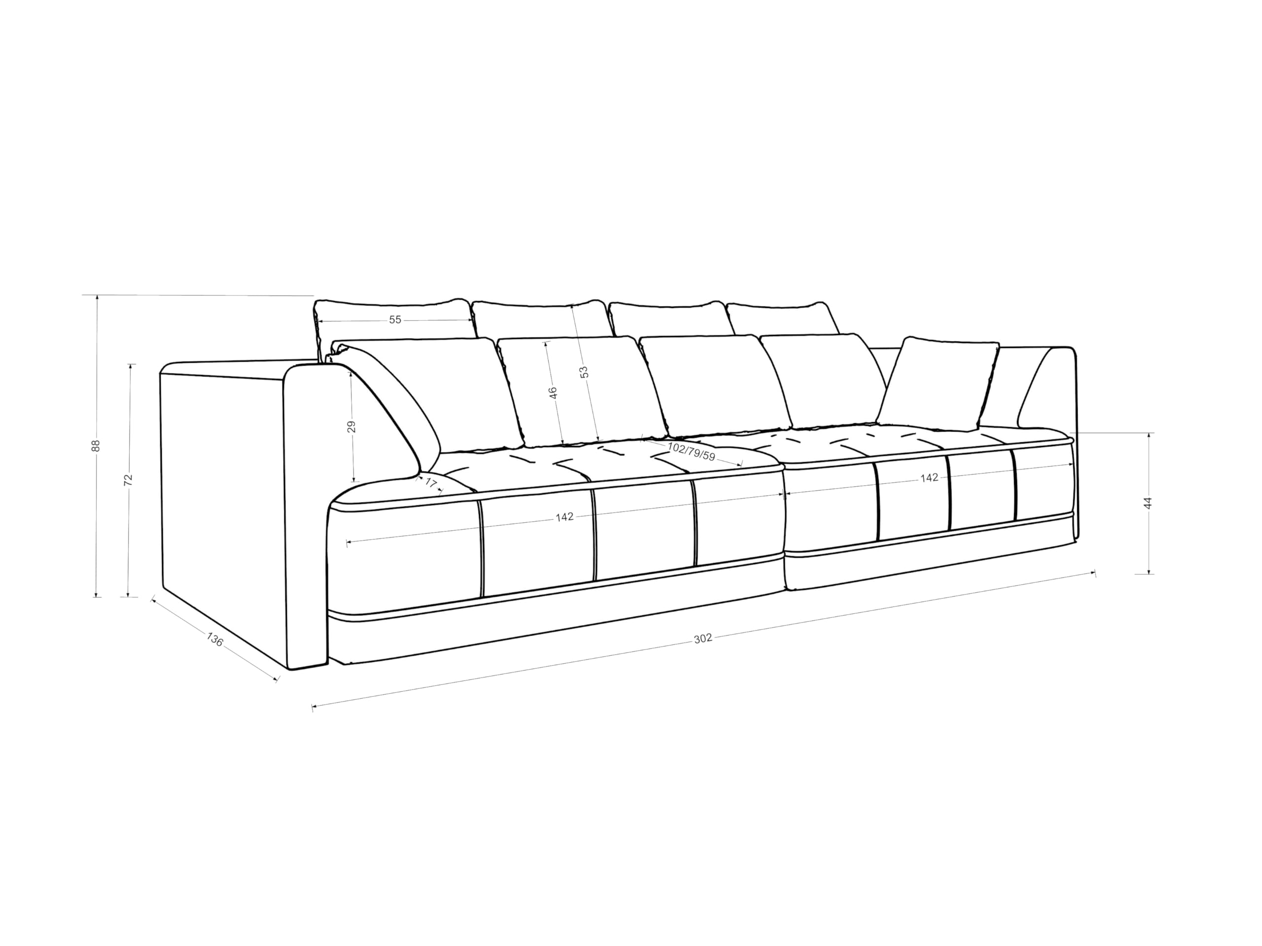 Big Sofa Tiga XXL, Schlafsofa, Couch, Schlafcouch mit Schlaffunktion 302 cm Breit (Aphrodite 1)