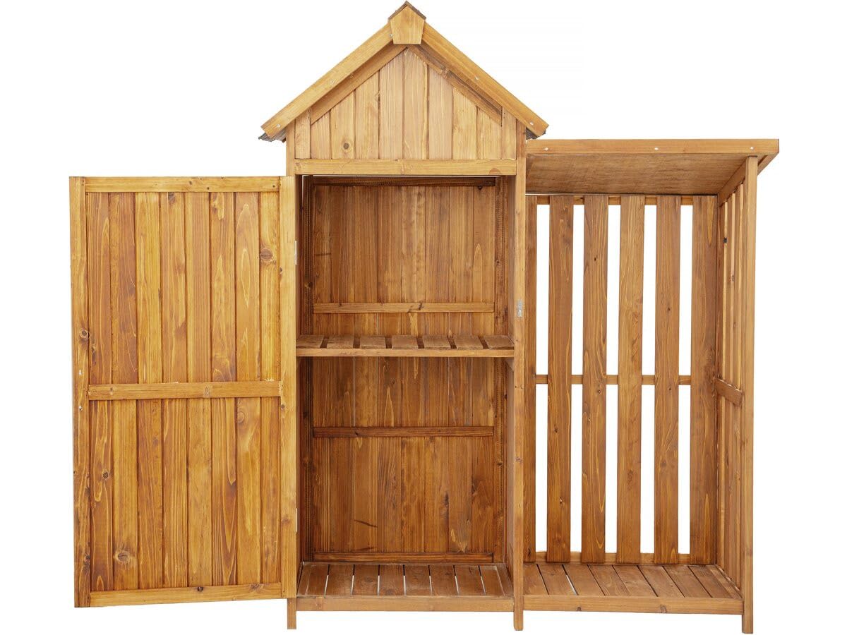 Habitat et Jardin Gartenschrank aus Holz mit Kaminholzablage Noé 136 x 57 x 170 cm Braun