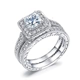 925 Sterling Silver Two in one Double-Layer Cubic Zirconia Wedding Ring for Women, Halo Wedding Ring Set, Men's and Women's Titanium Stainless Steel Ring 2-Piece Set Size 10