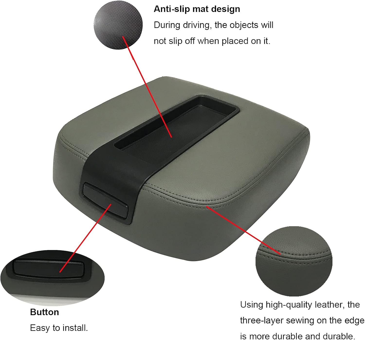 NHILES Center Console lid Arm Rest Cover Replacement for 2007-2013 Chevy Chevrolet Silverado,Tahoe,Suburban,Avalanche,GMC Sierra,Yukon,Yukon XL Armrest Center Console（Gray）