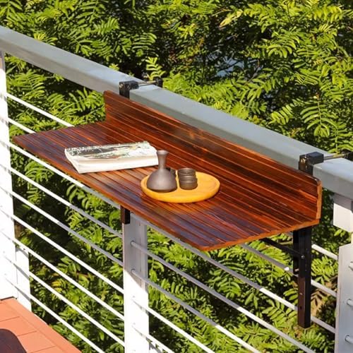 Wooden Balcony Bar Table - Folding Space-Saving Outdoor Rail Table for Garden & Terrace (60x33cm) - Stylish Hanging Design for Railings, Perfect for Small Spaces