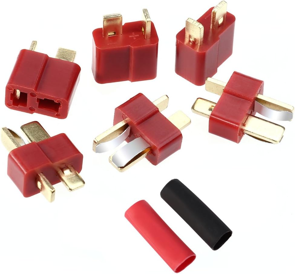 UEETEK T-Plug Connectors : 10 Pairs T-Type Male and Female connectors with 20 Heat-shrinkable Tube for RC Car Boat