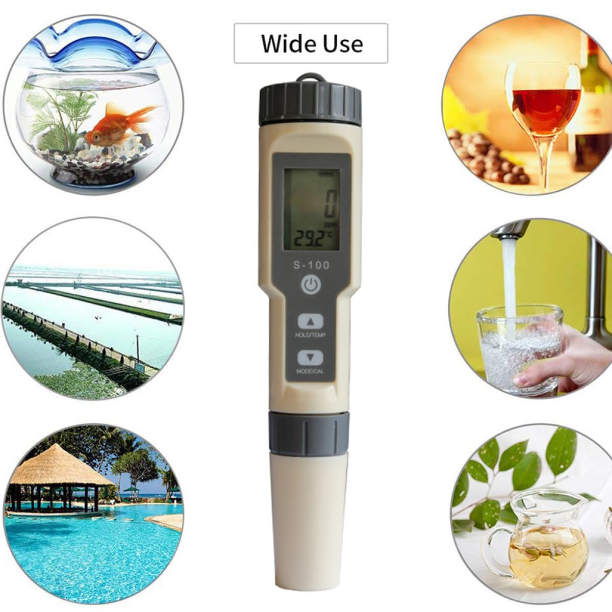 Veemoon Penna Multifunzione Tester qualità Acqua Misuratore Salinità e Idrometro Automatico Grigio Chiaro per Acquari Marini e Ambienti Acquatici