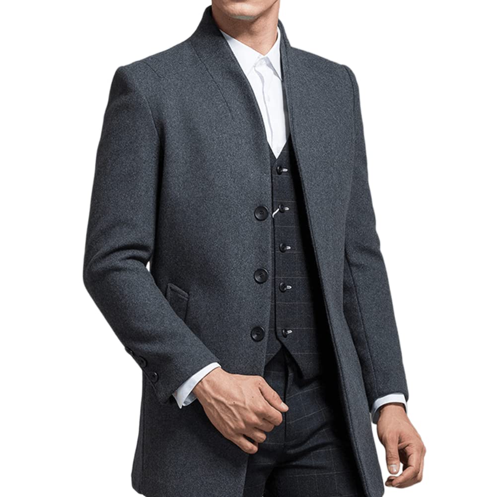 YOUTHUP Cappotto da Uomo Invernale in Lana Spessa Trench Cappotto di Media Lunghezza Slim Fit Imbottito Caldo Casual Peacoat, Grigio(Disegno 2), M