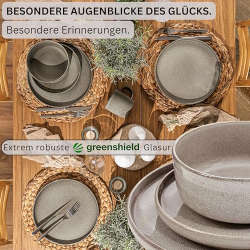 SÄNGER Kairo Clay | Tafelservice 18 teilig, Steingut Geschirr Set 6 Personen, 6x Speiseteller 6x Dessertteller 6x Schalen Geschirrset & Schale Grau, Teller Set, Tiefe Teller | VALUE COLLECTION
