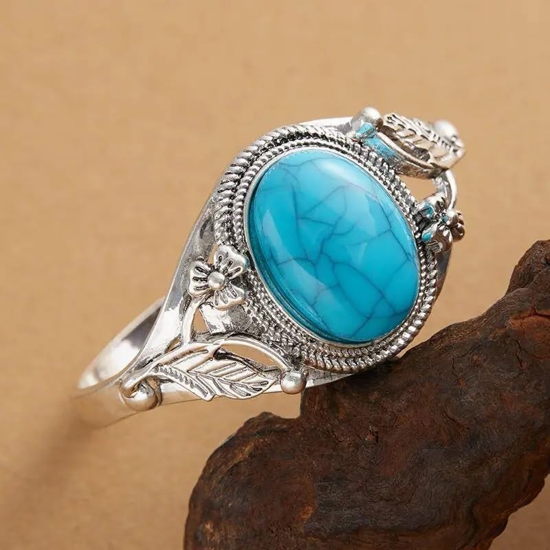 Handcrafted Silver-Tone Alloy Turquoise Bracelet for Women - Vintage-Style Southwestern Jewelry with Artificial Turquoise Stone - Boho Chic Cuff Bracelet2