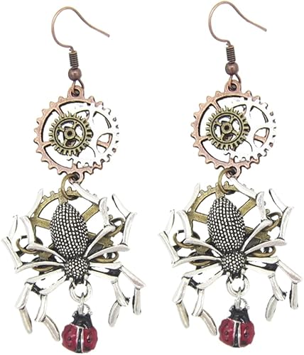 Regalos para amantes del terror, accesorios de terror, aretes colgantes de araña de mariquita, joyería gótica para fanáticos de películas de terror,