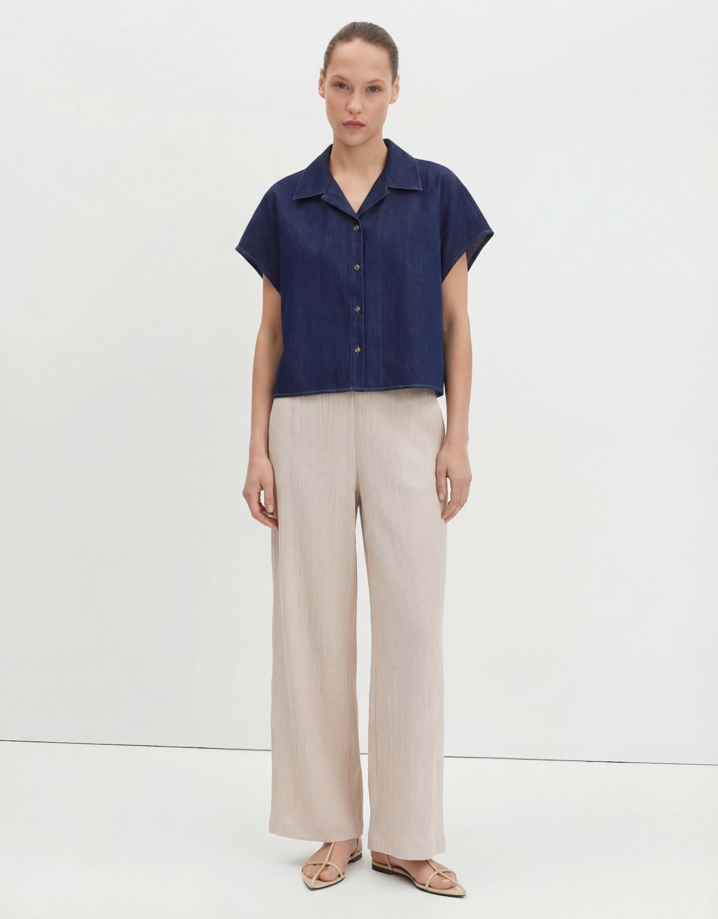 someday Damen Kurzarmbluse | Boxy Jeansbluse aus BCI Cotton Mix