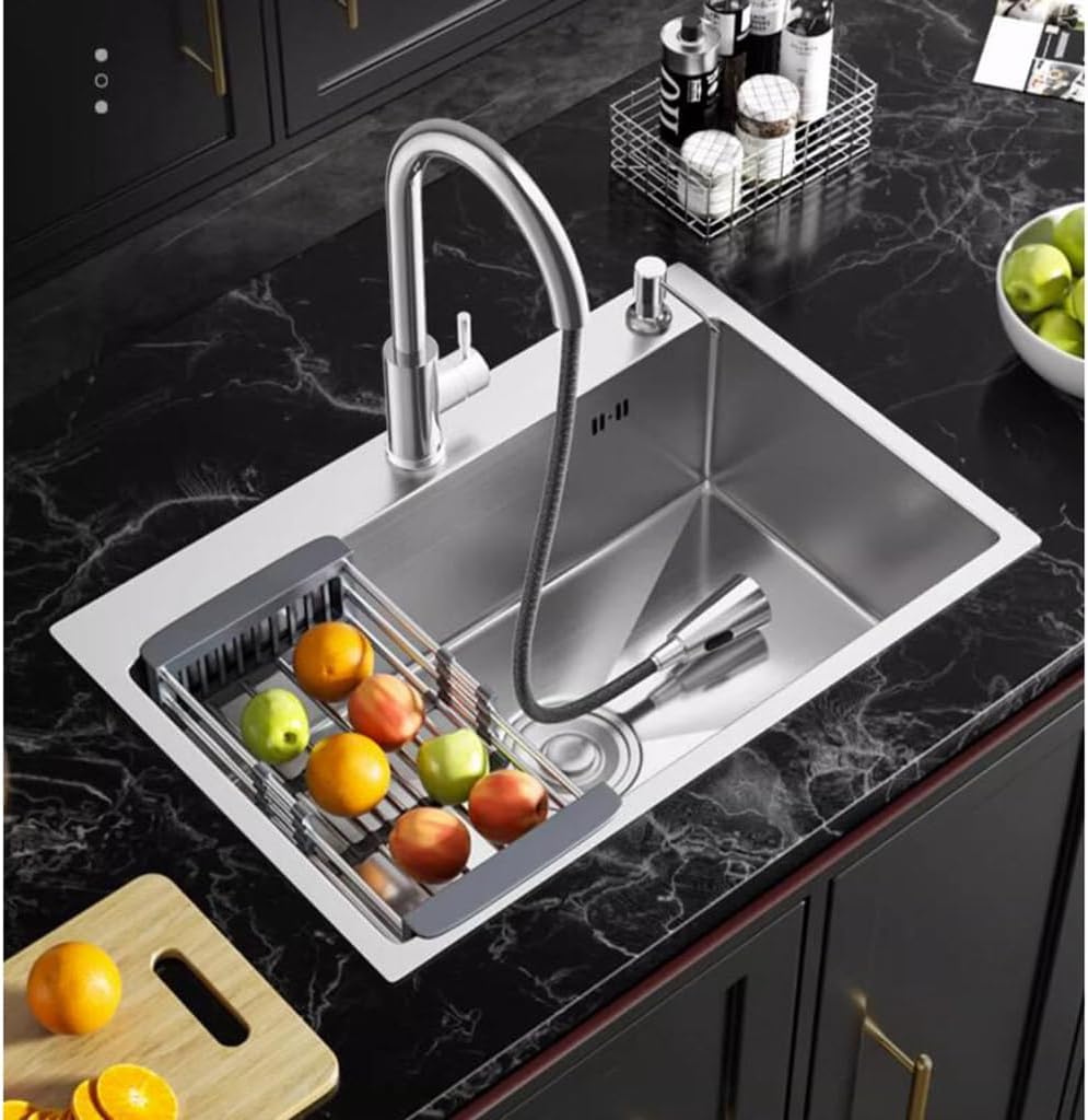 Kitchen Silver Square Bar Sink Overmount Built-in Kitchen Sink Siphon Sink with Tap, Drainer Basket Dishwashing Pool Sinks (Color : Silver, Size : 55 * 40 * 20cm)