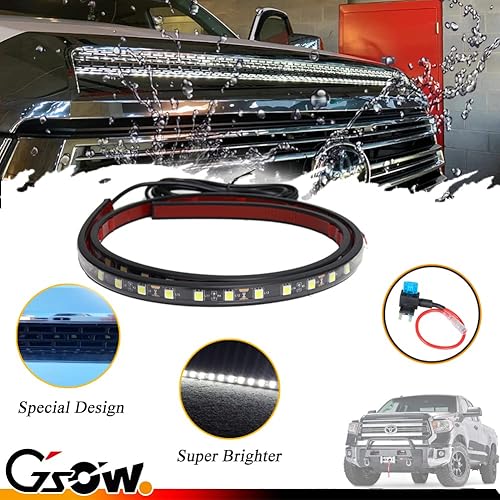 Miniatura 4 de GSOWO Tira de luz LED flexible blanca 63-SMD diseñada para Toyota Tundra 2014-2021, tira LED impermeable para capó de automóvil de 12 V