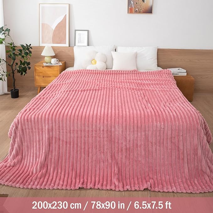 Image of WONJU Ultra Plush Mink Blanket | Soft Warm Fleece Blanket for Double Bed | Luxury Winter Blanket for Bed, Sofa, Couch & Travel | Machine Washable (Pink)