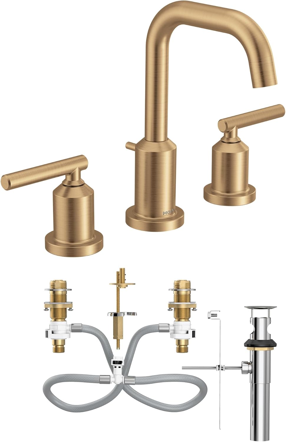 Moen Gibson Bronzed Gold Two-Handle High Arc Widespread Bathroom Sink Faucet for 3-Hole Setups with Valve Included, TV6142BZG