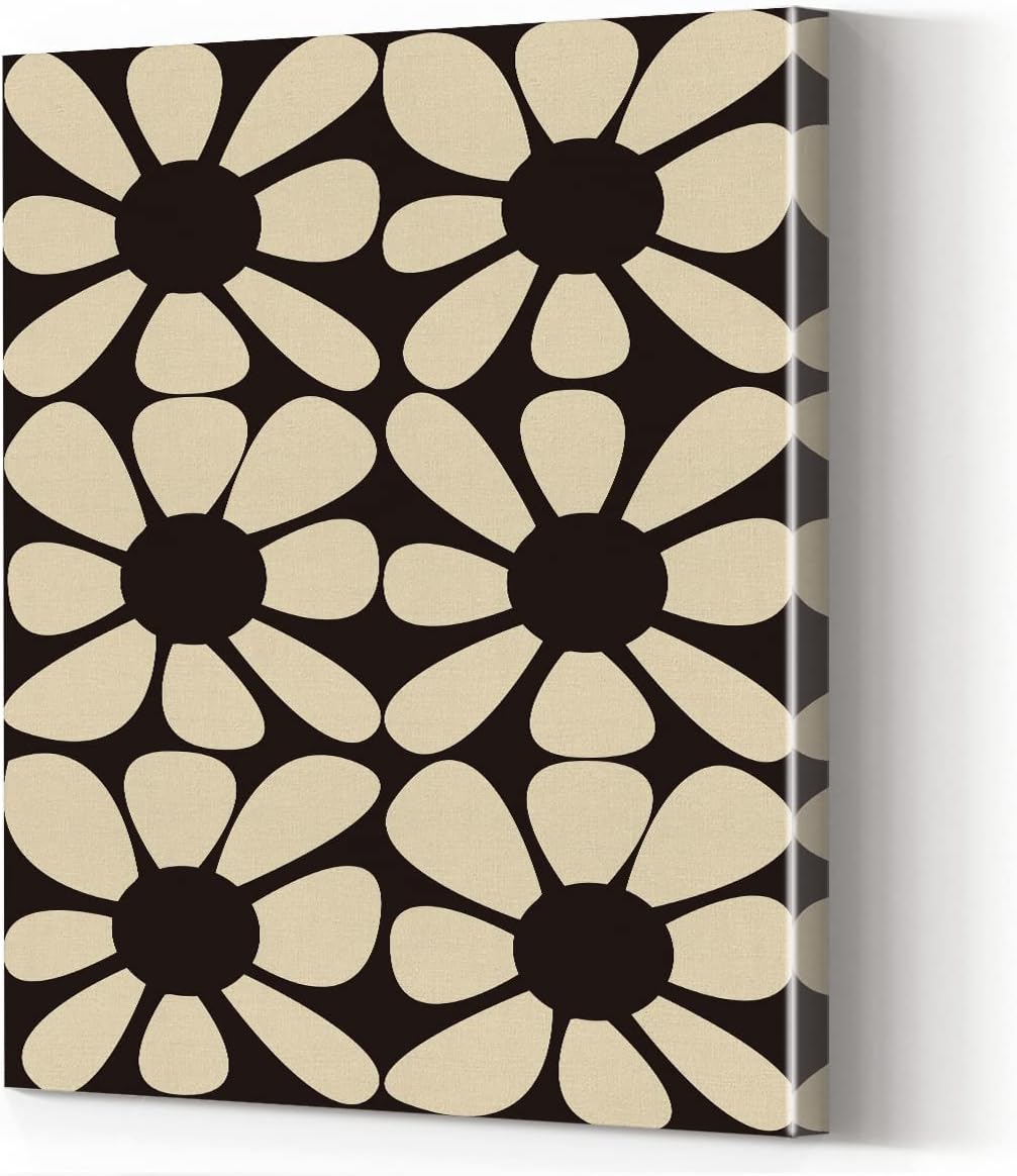 Mid-Century Flower Pattern Canvas Wall Art Poster, 70s Funky Hippie Flowers Print Painting Framed for Home Living Room Bedroom Decoration 12 x 15 inch