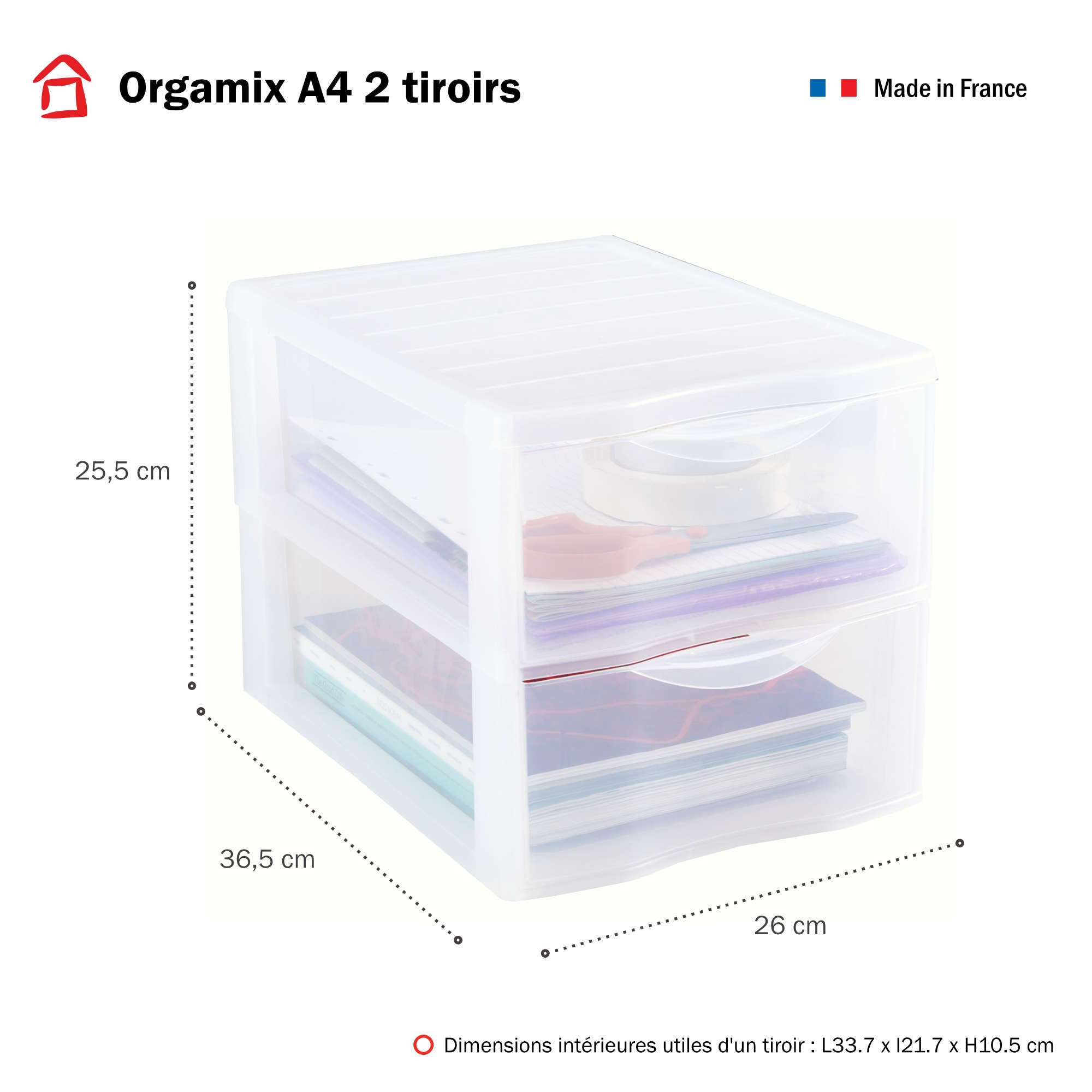 Sundis Orgamix, zestaw 2 sztuk przezroczystych plastikowych wież do przechowywania, 2 szuflad w formacie A4, wysokość 25,5 cm, możliwość nałożenia, idealne do przechowywania na biurko, zajęcia,
