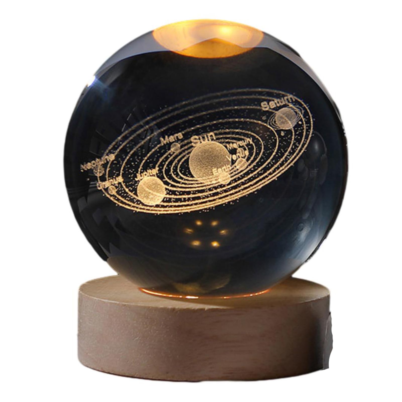 BBTISG 3D Solar System Crystal Ball, 3D Planet Model Night Lights with Wooden Base Solar System 3D Crystal Ball Mood Light or Kids Friends Birthday (Solar System)