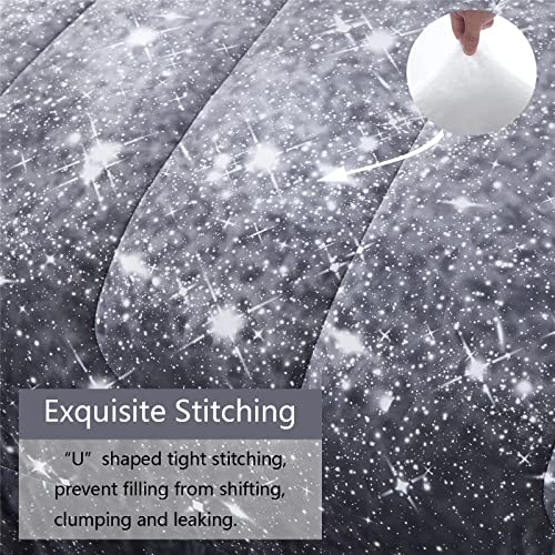 Kiddiku Grey Glitter Comforter Set Twin Size For Boys Teen, Sparkle Galaxy Twinkle Starlight Comforter For Kids Adult, 2 Piece Black Grey Ombre Bedding Set With 1 Pillow Case(Grey,Twin) #TOP4