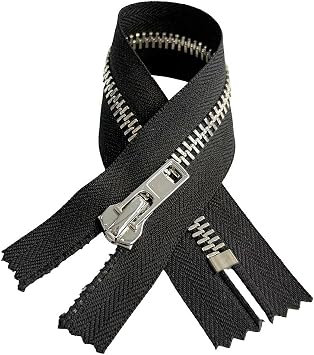 Zipper JN #8 Nickel Metal Extra Heavy Duty High End Shiny Non-Separating, Closed-End Zipper with Auto Pull for Pant Dress Bag Color Black #580JN - Choose Your Length Black #580JN, 18" Inches