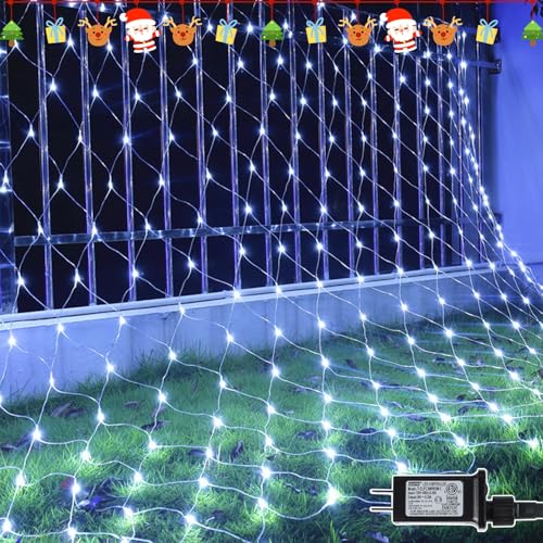 LJLNION Luces de red de Navidad, 360 LED de 12 pies x 5 pies, cadena de luces de malla conectables, 8 modos de adaptador seguro de bajo voltaje para árboles de Navidad, arbustos, bodas, decoraciones