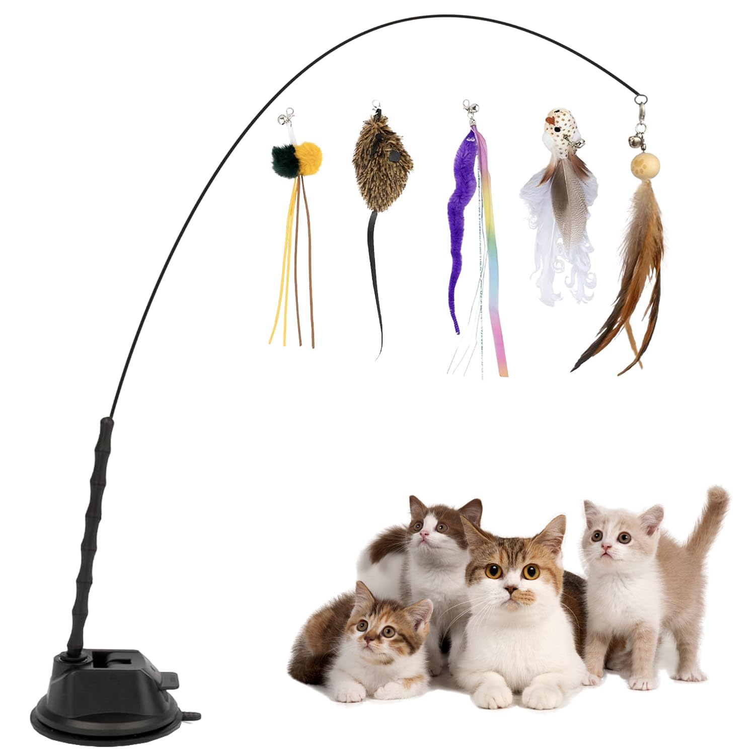 Juguetes para Gatos Interactivos Ventosa con Pluma, 7 Piezas Juguete para Gatos Interactivos con Ventosa y Varitas Teaser, Juguetes Gatos Varita Con Ventosa y Plumas, para Gato Interior Ejercitar