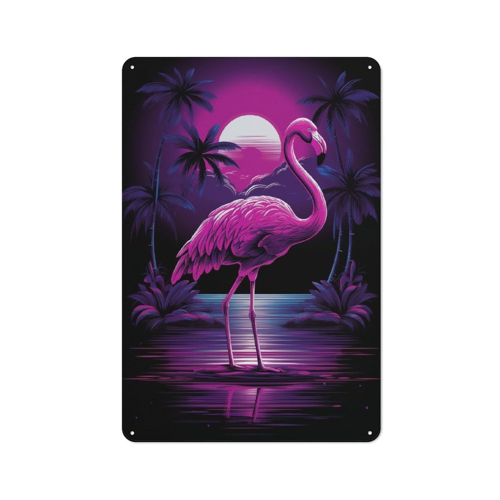 Junmoney Neon Flamingo Printed Metal Sign, Small Wall Accent For Flower Corner, Porch Wall And Covered Outdoor Area, 30X20cm