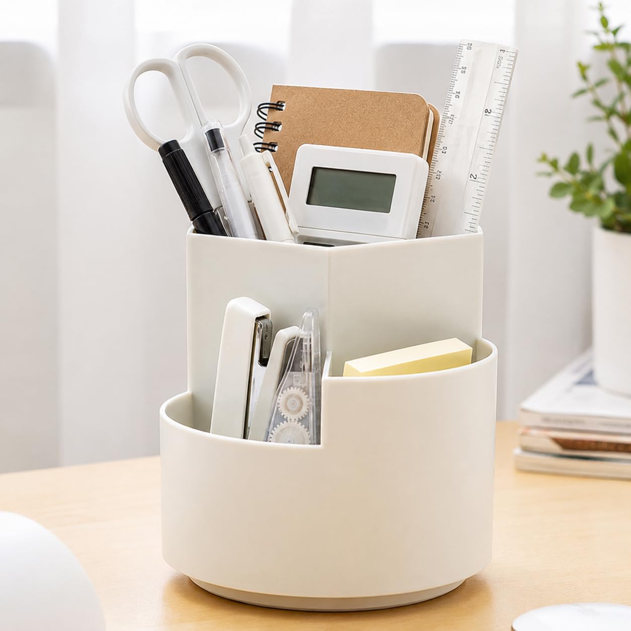 AccuPrints Sumiko 3 Compartment Pen & Pencil Holders and Stationery Organiser Holder I Plastic Case Holder I Multi-Functional Storage & Display Stand for Home, Office Table Accessories White